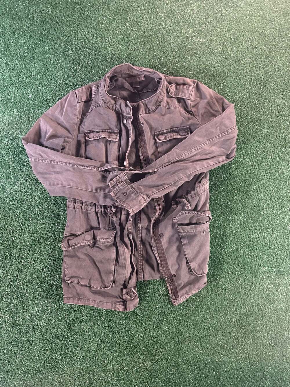 Kenar Women's Charcoal Grey Military Utility Field Jacket with Drawstring Waist